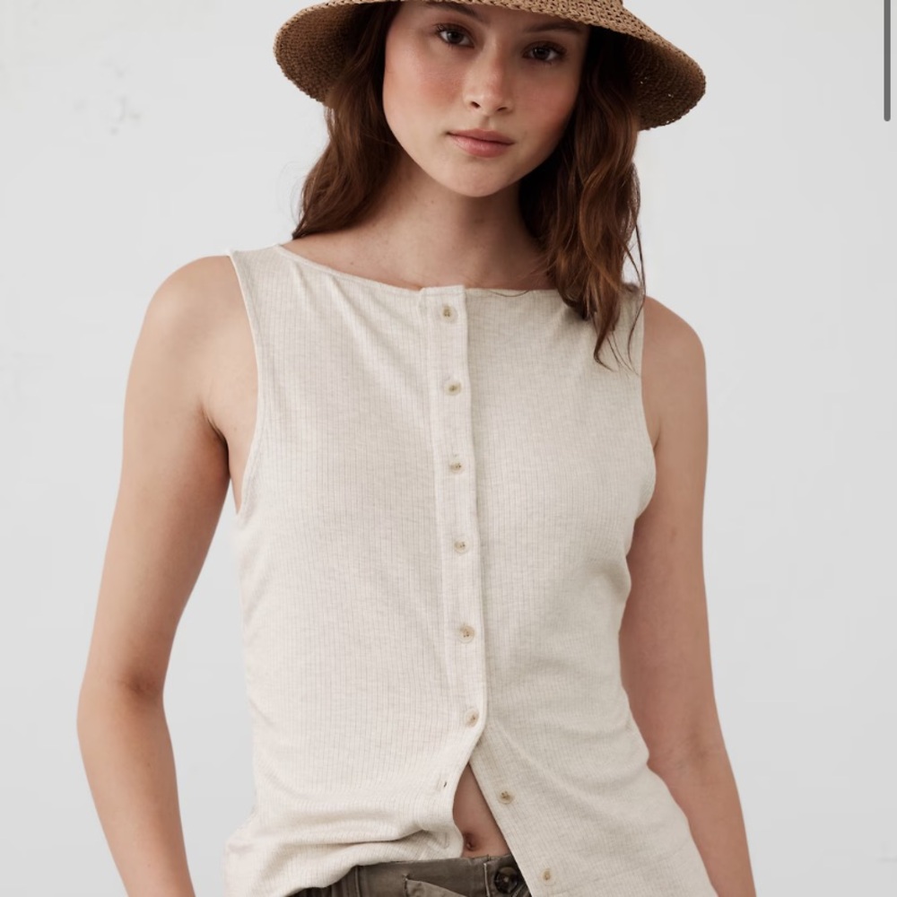 Banana Republic Oatmeal Button-Front Tank Top
